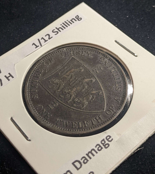 Jersey 1877 H 1/12 Shilling KM# 8 Rim Damage #124 #23C
