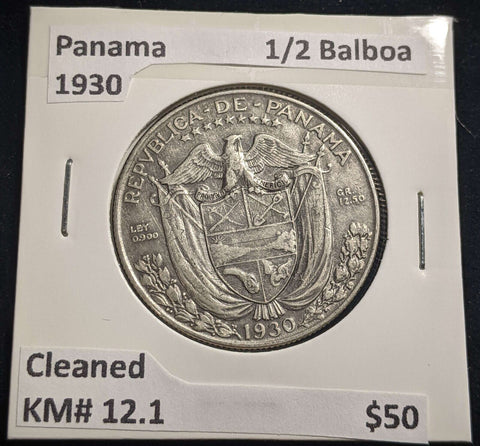 Panama 1930 1/2 Balboa KM# 12.1 Cleaned #191 #23C