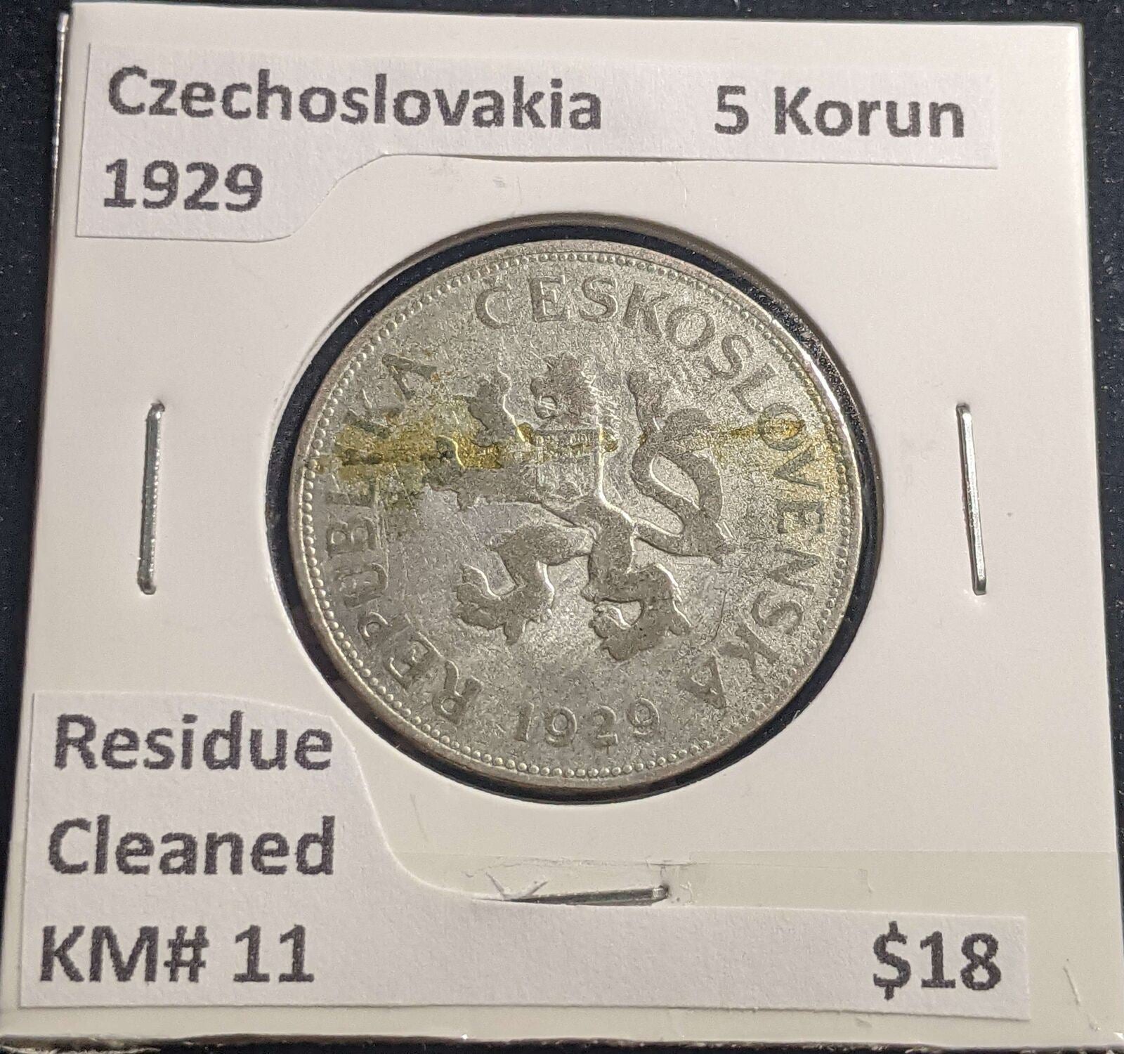 Czechoslovakia 1929 5 Korun KM# 11 Residue Cleaned #1389 #23C