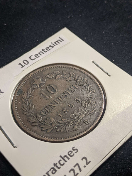 Italy 1893 R 10 Centesimi KM# 27.2 Scratches #1492 #23C