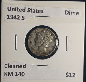 United States 1942 S Dime KM 140 Cleaned #002 #24B