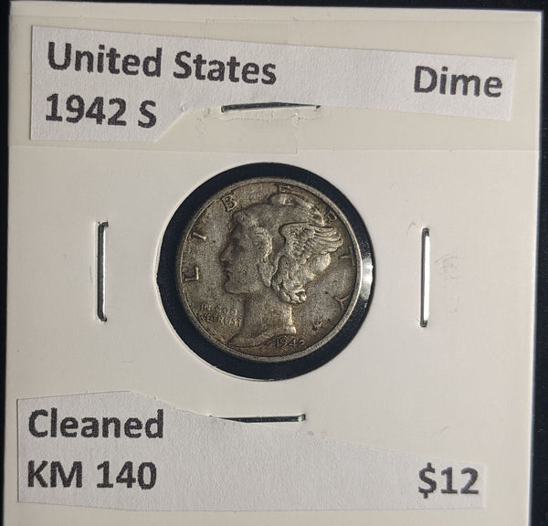 United States 1942 S Dime KM 140 Cleaned #002 #24B