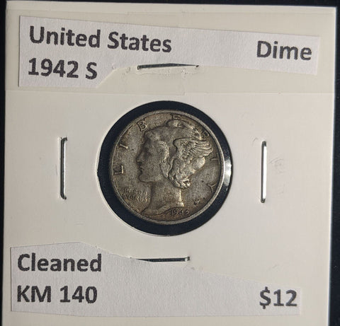 United States 1942 S Dime KM 140 Cleaned #002 #24B