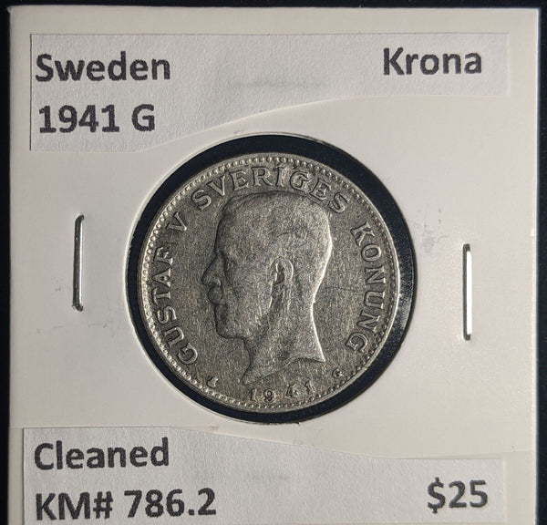 Sweden 1941 G Krona KM# 786.2 Cleaned #287 #24B