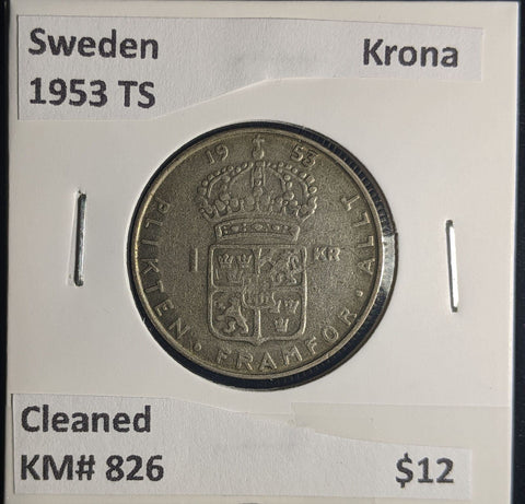 Sweden 1953 TS Krona KM# 826 Cleaned #584 #24B