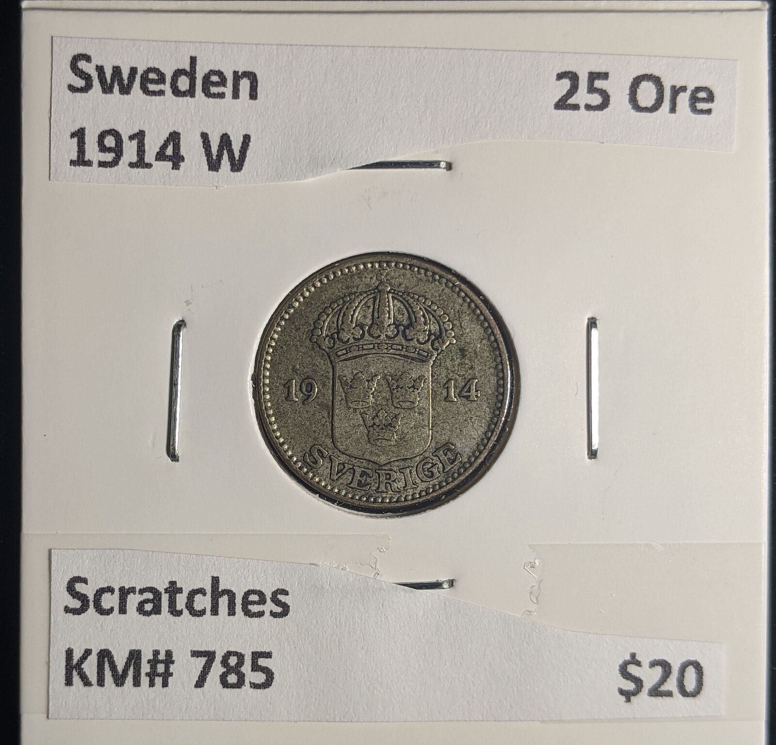 Sweden 1914 W 25 Ore KM# 785 Scratches #007 #24B