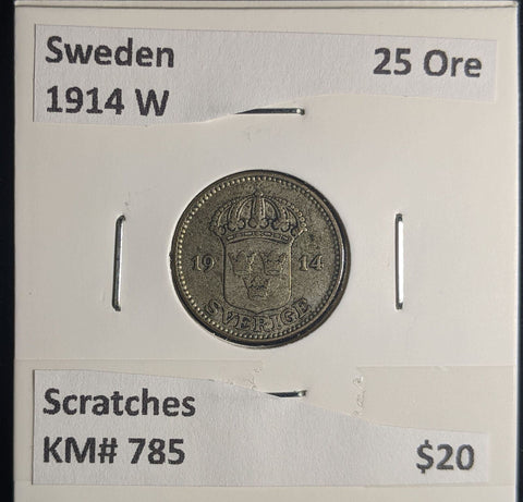 Sweden 1914 W 25 Ore KM# 785 Scratches #007 #24B