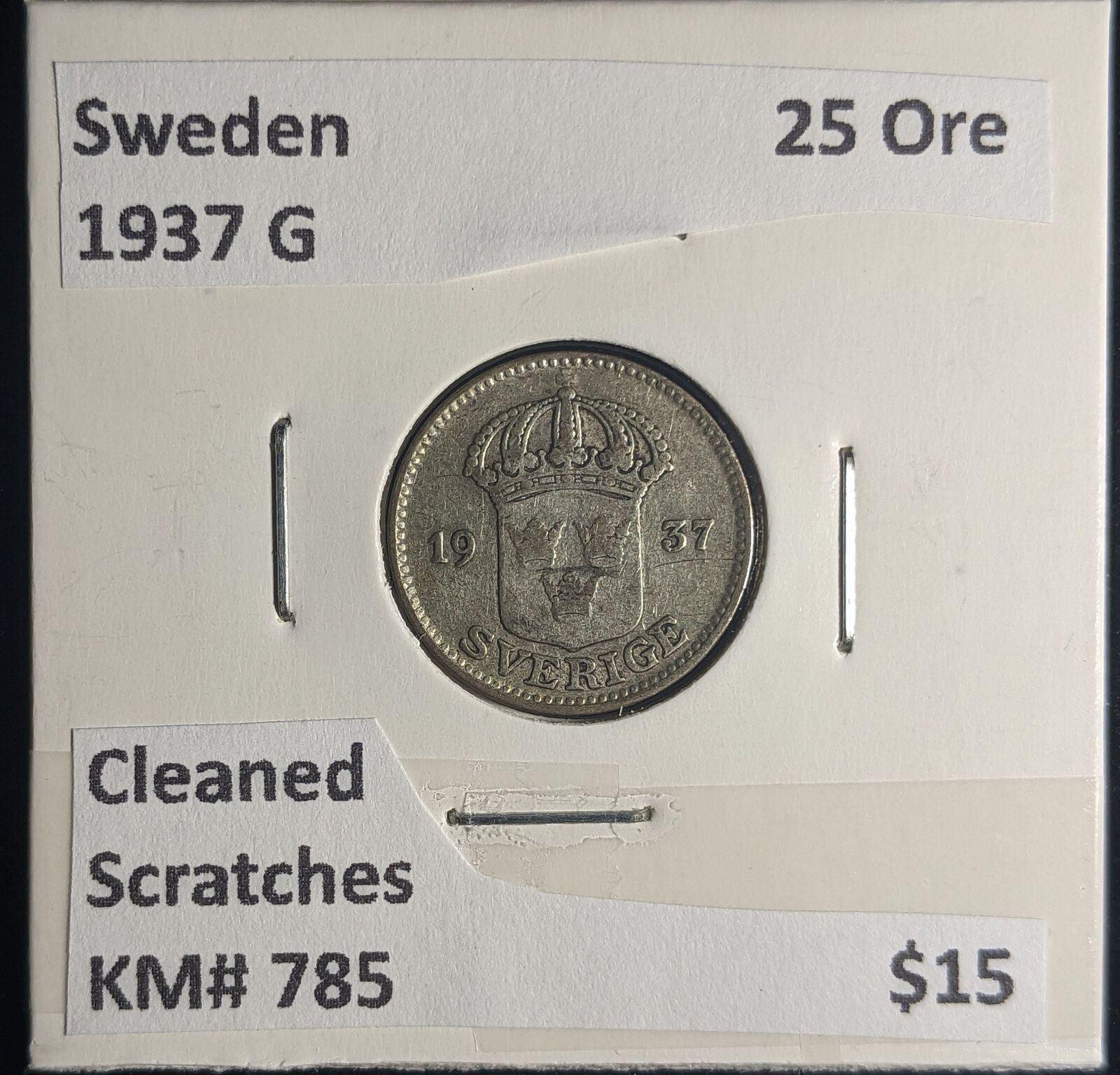 Sweden 1937 G 25 Ore KM# 785 Cleaned Scratches #127 #24B