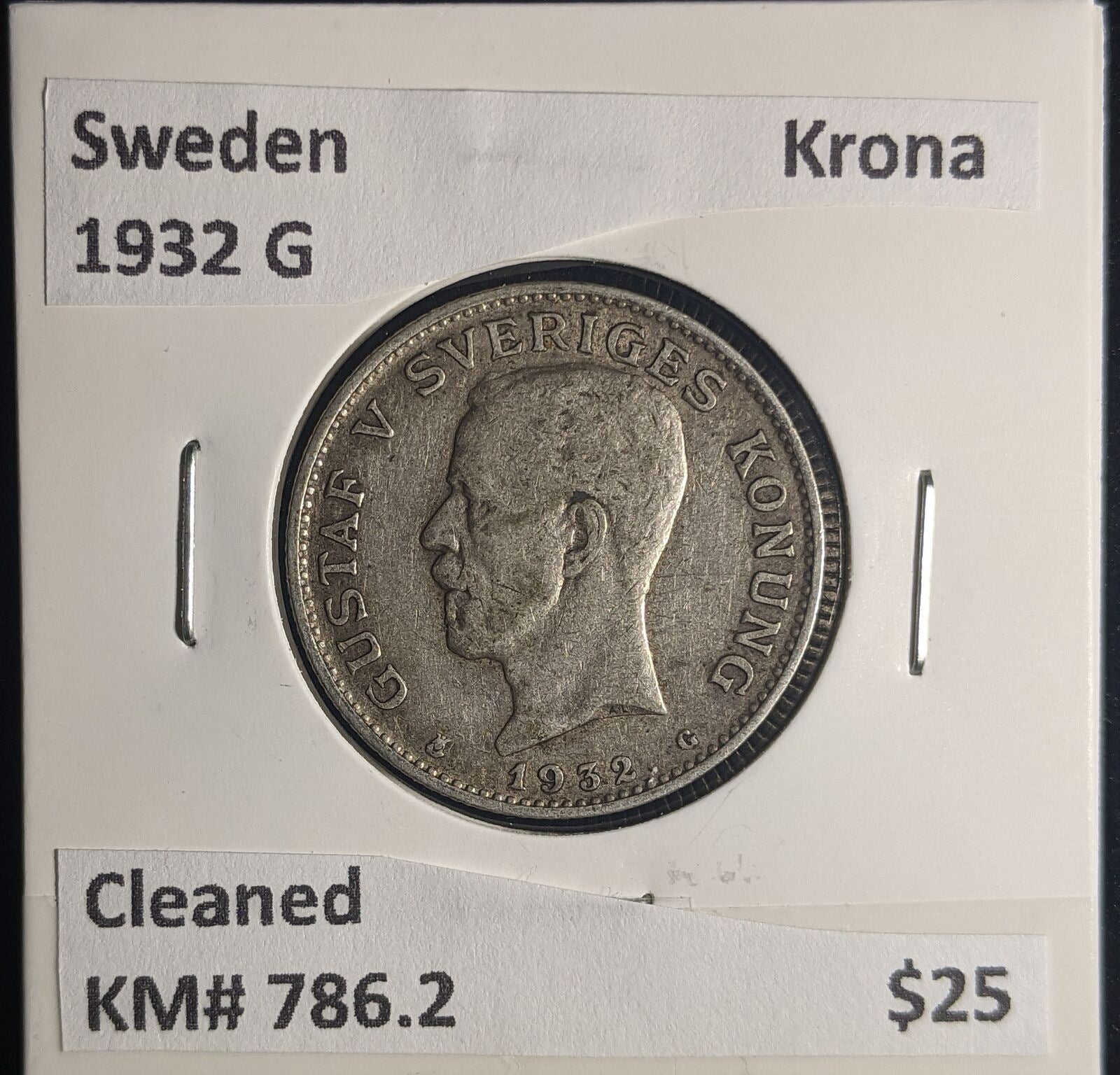 Sweden 1932 G Krona KM# 786.2 Cleaned #020 #24B