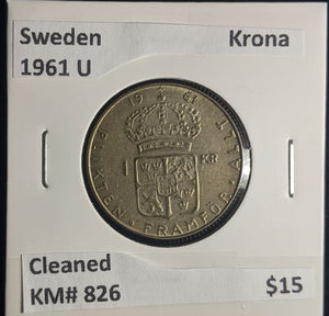 Sweden 1961 U Krona KM# 826 Cleaned #566 #24B