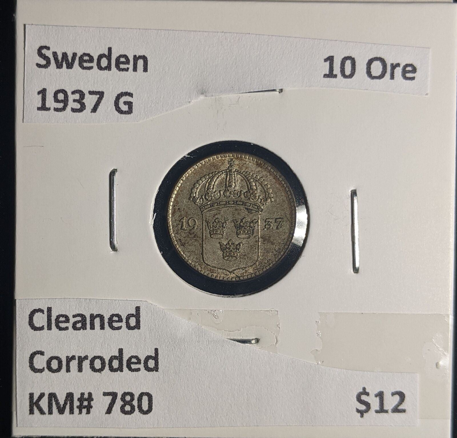 Sweden 1937 G 10 Ore KM# 780 Cleaned Corroded #317 #24B