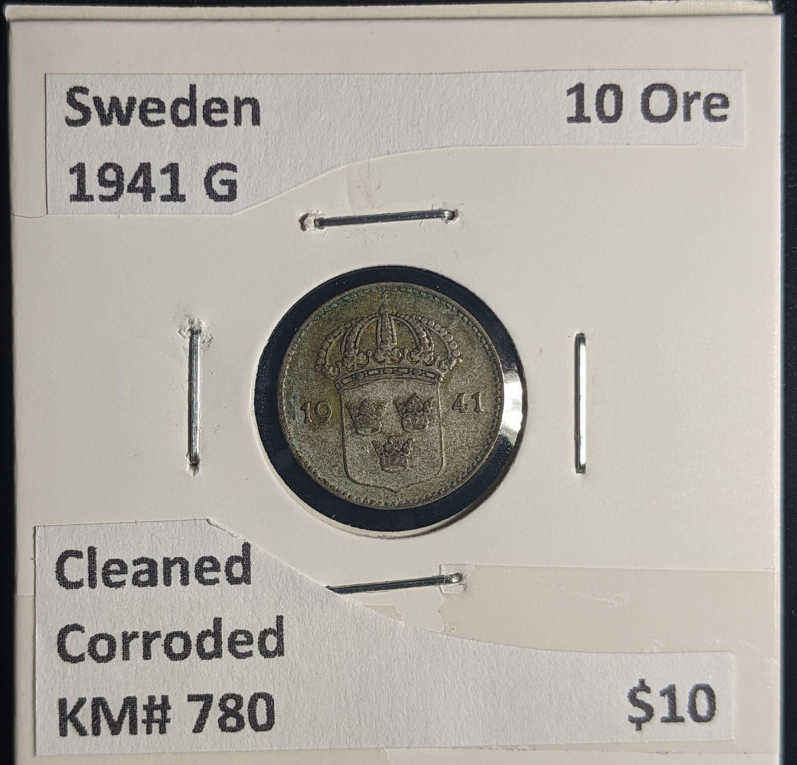 Sweden 1941 G 10 Ore KM# 780 Cleaned Corroded #324 #24B