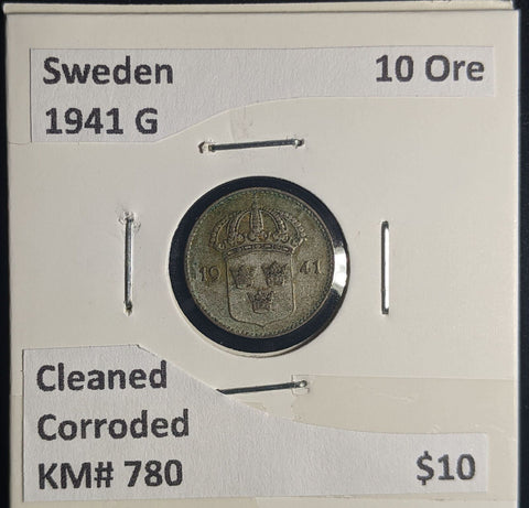 Sweden 1941 G 10 Ore KM# 780 Cleaned Corroded #324 #24B