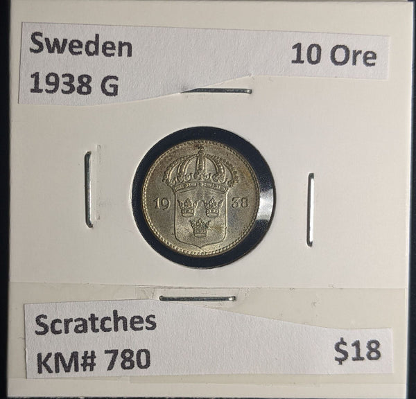 Sweden 1938 G 10 Ore KM# 780 Scratches #327 #24B