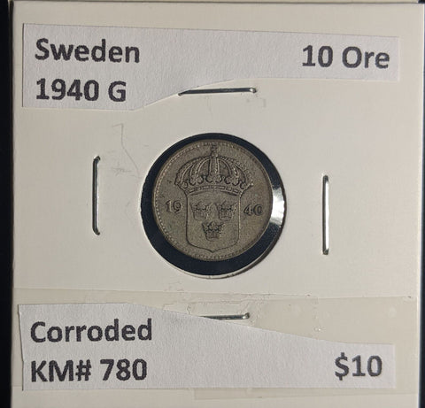 Sweden 1940 G 10 Ore KM# 780 Corroded #318 #24B