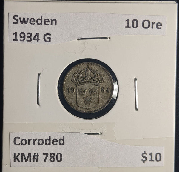 Sweden 1934 G 10 Ore KM# 780 Corroded #284 #24B