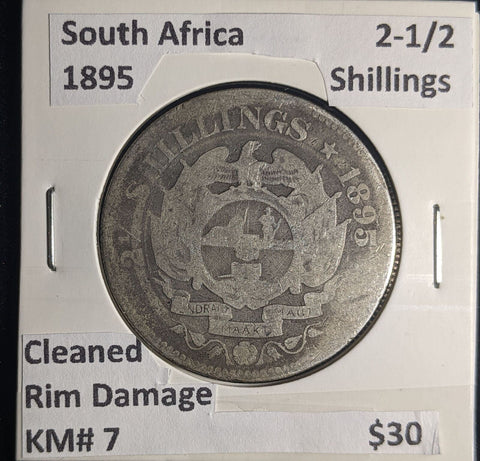 South Africa 1895 2-1/2 Shillings KM# 7 Cleaned Rim Damage #181 #24B