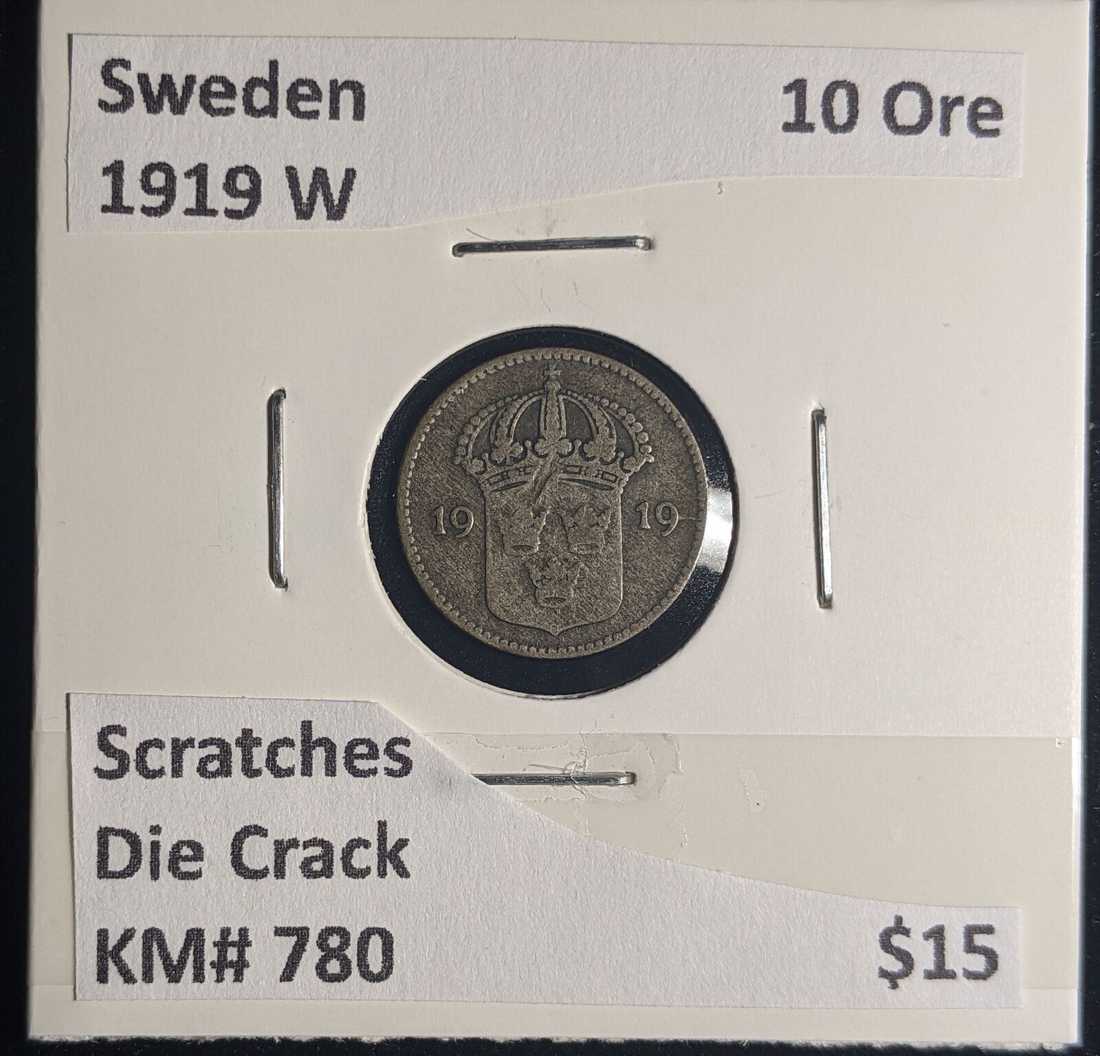 Sweden 1919 W 10 Ore KM# 780 Die Crack Scratches #389 #24B