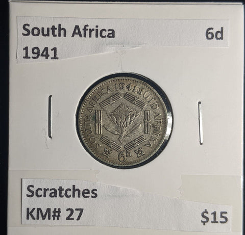 South Africa 1941 6 Pence Sixpence 6d KM# 27 Scratches #0253 #24C