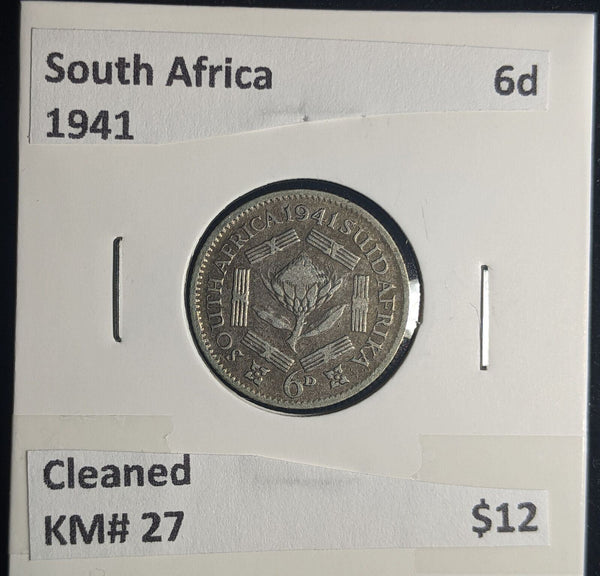 South Africa 1941 6 Pence Sixpence 6d KM# 27 Cleaned #0218 #24C