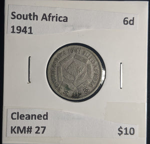 South Africa 1941 6 Pence Sixpence 6d KM# 27 Cleaned #0230 #24C