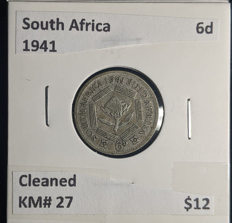 South Africa 1941 6 Pence Sixpence 6d KM# 27 Cleaned #0232 #24C