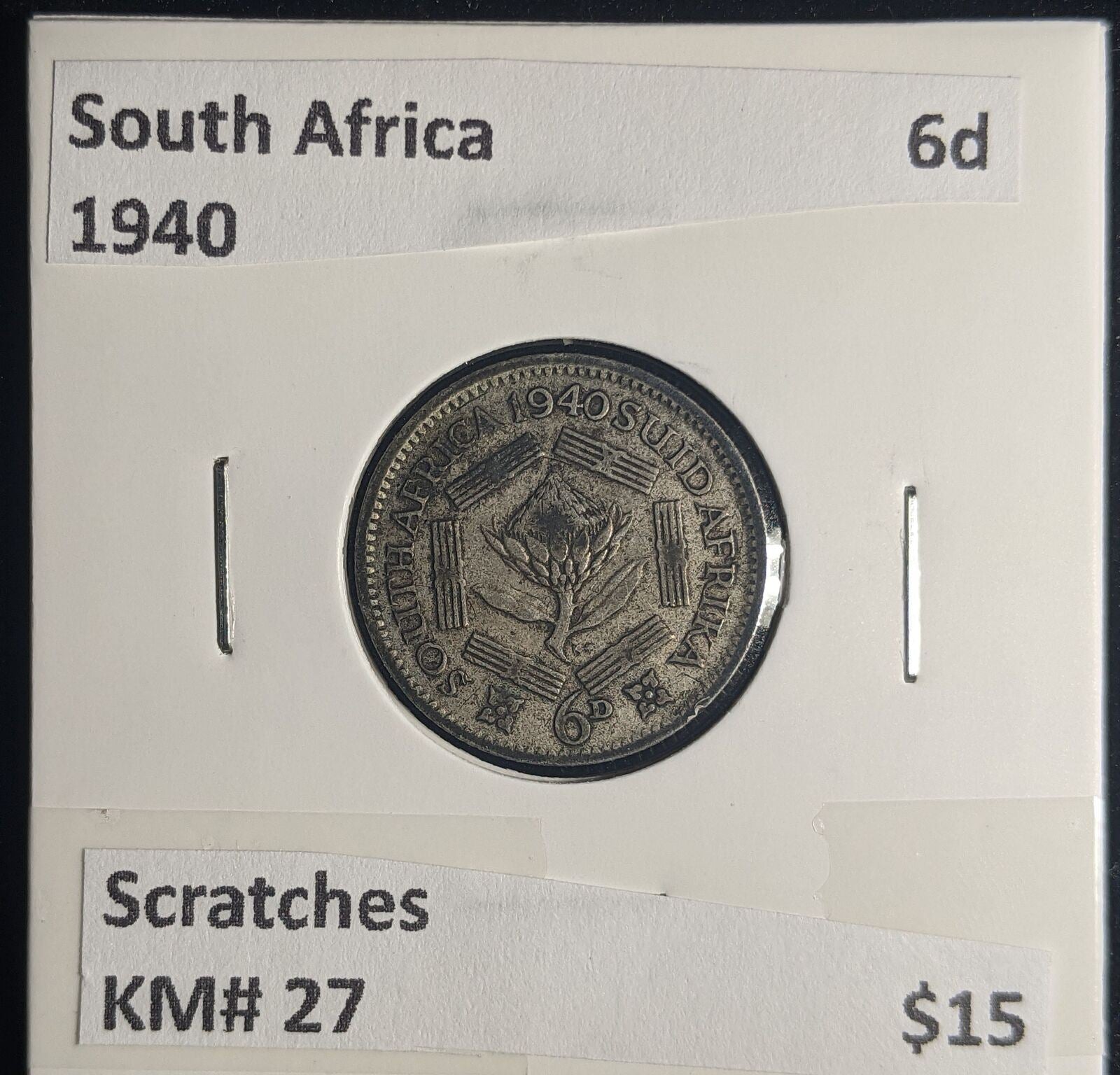 South Africa 1940 6 Pence Sixpence 6d KM# 27 Scratches #0227 #24C