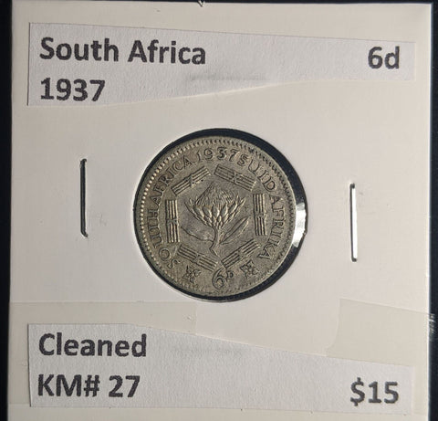 South Africa 1937 6 Pence Sixpence 6d KM# 27 Cleaned #0249 #24C