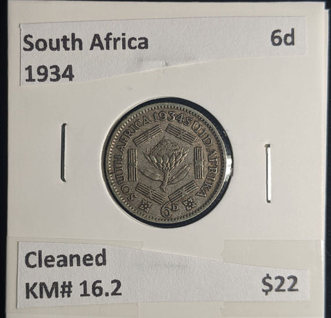 South Africa 1934 6 Pence Sixpence 6d KM# 16.2 Cleaned #0255 #24C