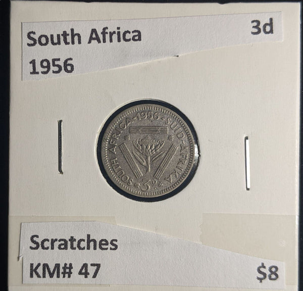 South Africa 1956 3 Pence Threepence 3d KM# 47 Scratches #0238 #24