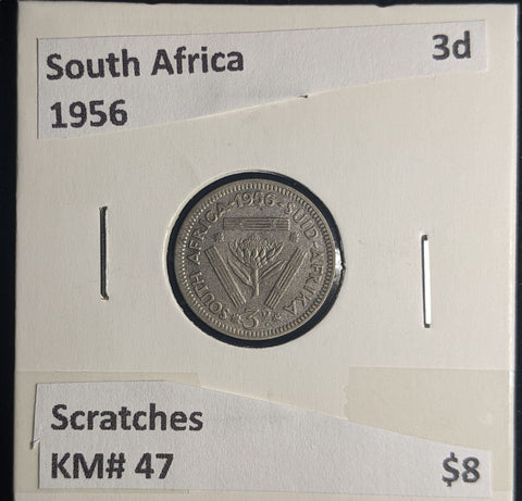 South Africa 1956 3 Pence Threepence 3d KM# 47 Scratches #0238 #24