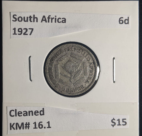 South Africa 1927 6 Pence Sixpence 6d KM# 16.1 Cleaned #439 #24C