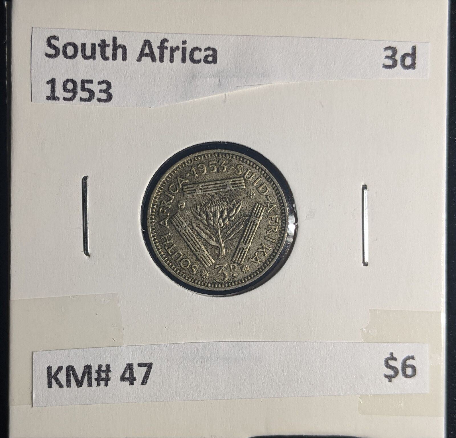 South Africa 1953 3 Pence Threepence 3d KM# 47 #0206 #24