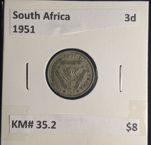 South Africa 1951 3 Pence Threepence 3d KM# 35.2 #0242 #25