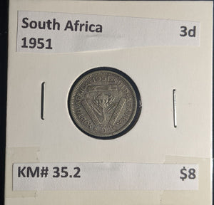 South Africa 1951 3 Pence Threepence 3d KM# 35.2 #0220 #25