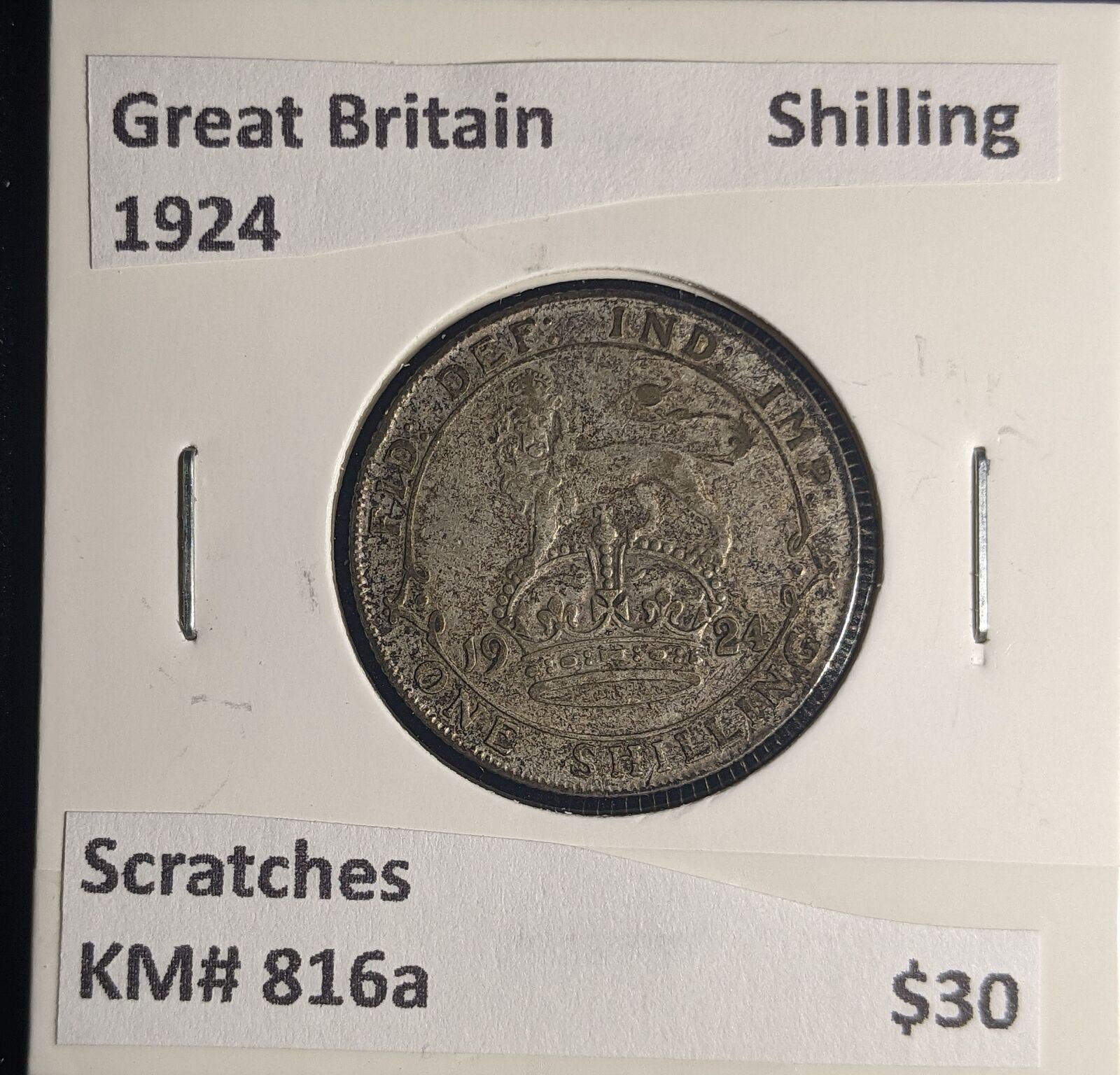 Great Britain 1924 Shilling 1/- KM# 816a Scratches #256 #25A