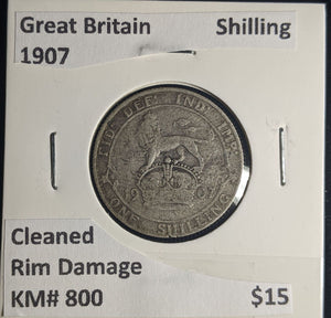 Great Britain 1907 Shilling 1/- KM# 800 Cleaned Rim Damage #267 #25A