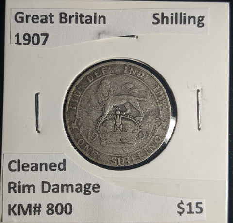 Great Britain 1907 Shilling 1/- KM# 800 Cleaned Rim Damage #267 #25A