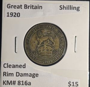 Great Britain 1920 Shilling 1/- KM# 816a Cleaned Rim Damage #045 #25A