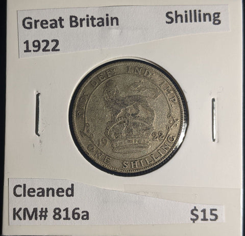 Great Britain 1922 Shilling 1/- KM# 816a Cleaned #255 #25A