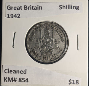 Great Britain 1942 Shilling 1/- KM# 854 Cleaned #268 #25A