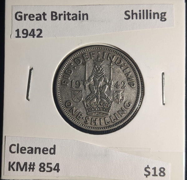 Great Britain 1942 Shilling 1/- KM# 854 Cleaned #268 #25A