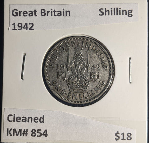 Great Britain 1942 Shilling 1/- KM# 854 Cleaned #268 #25A