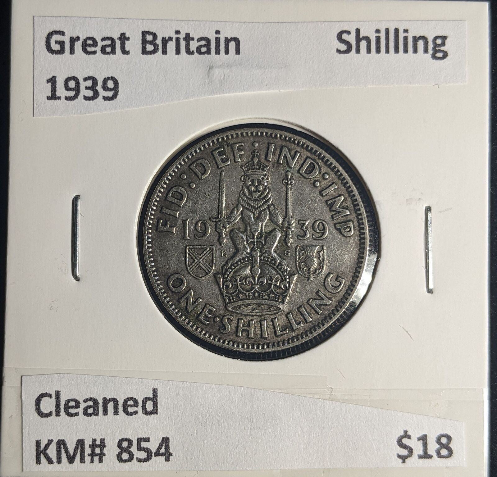 Great Britain 1939 Shilling 1/- KM# 854 Cleaned #263 #25A
