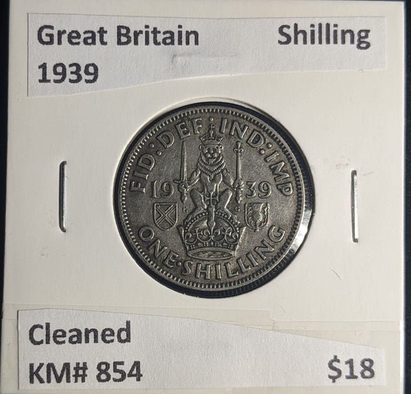 Great Britain 1939 Shilling 1/- KM# 854 Cleaned #263 #25A