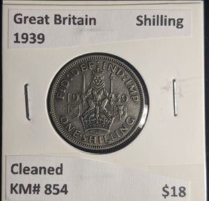 Great Britain 1939 Shilling 1/- KM# 854 Cleaned #207 #25A