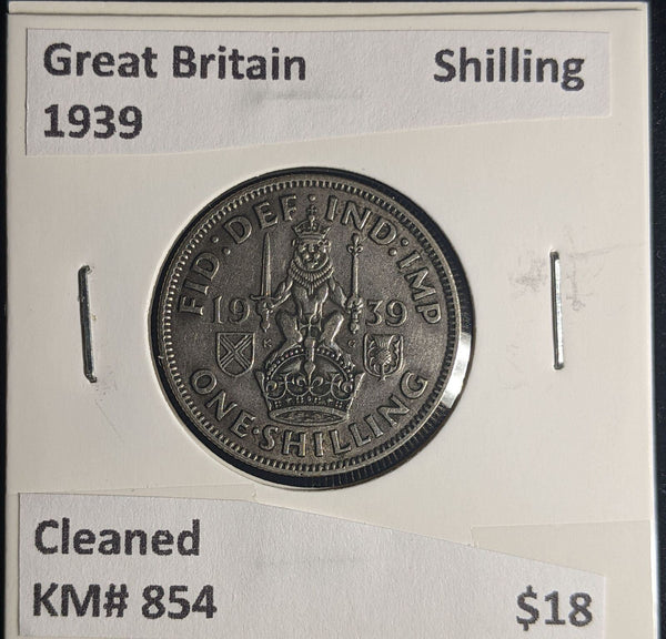 Great Britain 1939 Shilling 1/- KM# 854 Cleaned #207 #25A