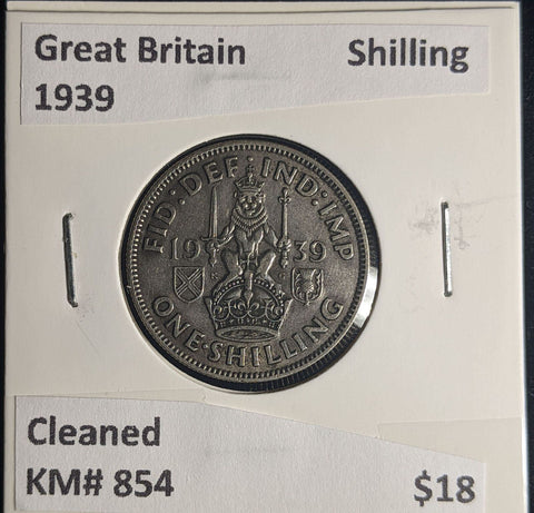 Great Britain 1939 Shilling 1/- KM# 854 Cleaned #207 #25A