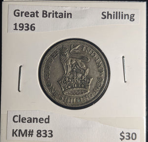 Great Britain 1936 Shilling 1/- KM# 833 Cleaned #063 #25A