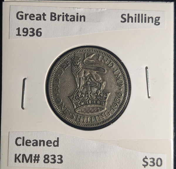 Great Britain 1936 Shilling 1/- KM# 833 Cleaned #063 #25A